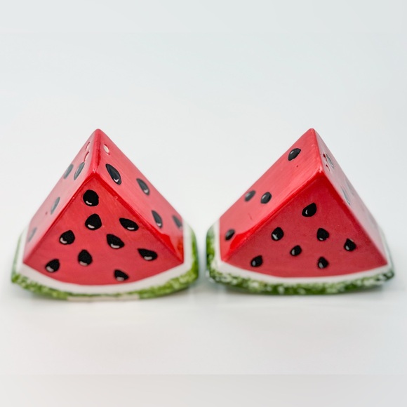 Bright & Cheery Watermelon Hand-Painted Ceramic Salt & Pepper Shaker Set 3" x 3" - Picture 2 of 12